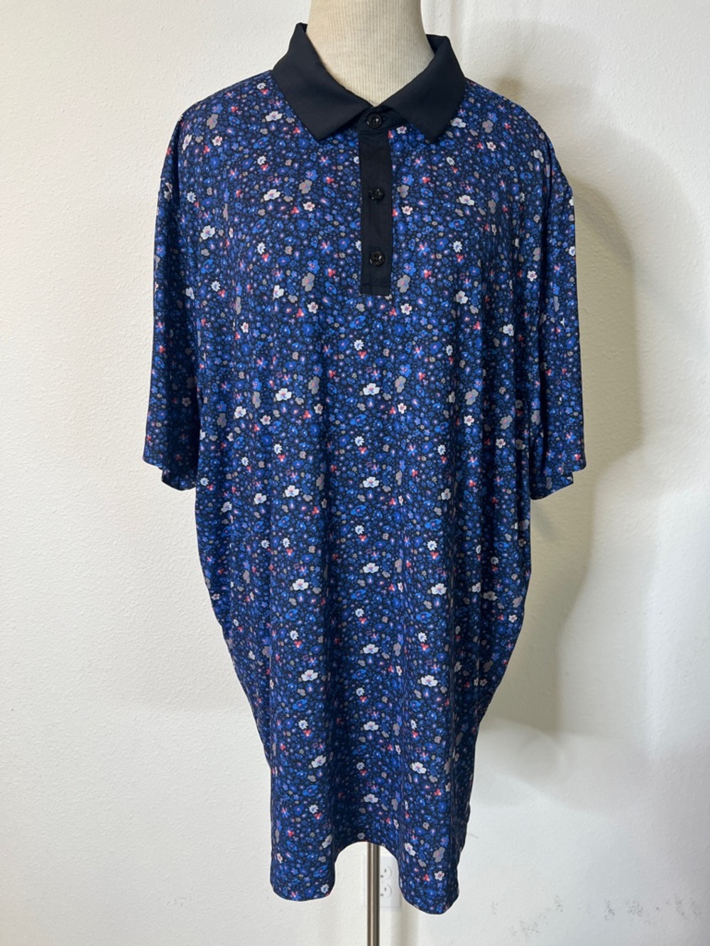 Graham Luxe Maddox Blue Floral Polo Dress with Black Collar